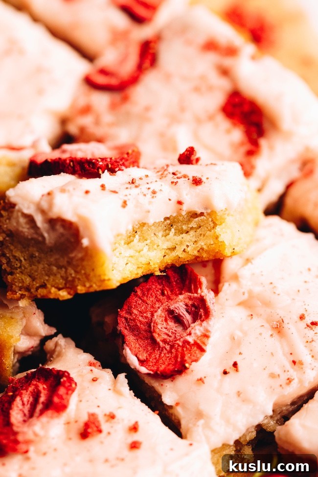 Strawberry Sugar Cookie Bars Recipe — Soft, Chewy Dessert Bars 3 Cookie bars closeup