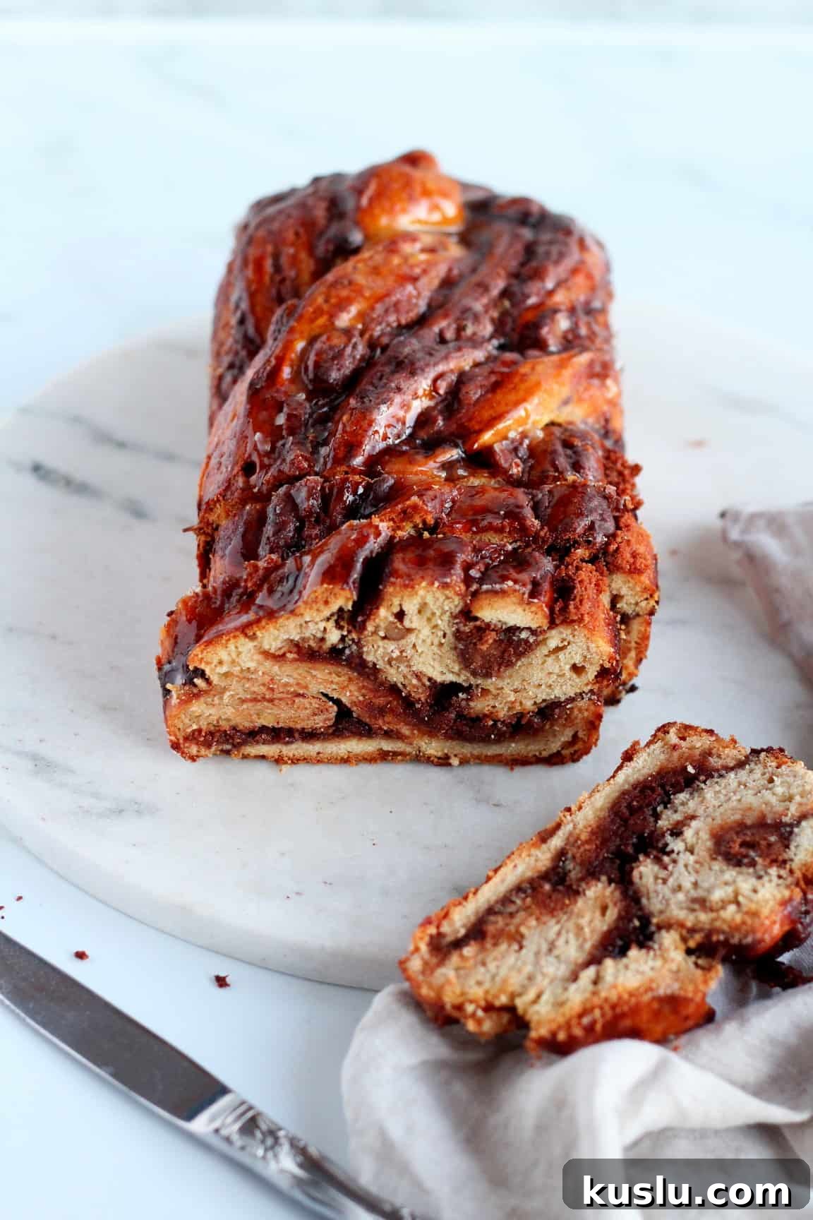 Babka bread on marble stand