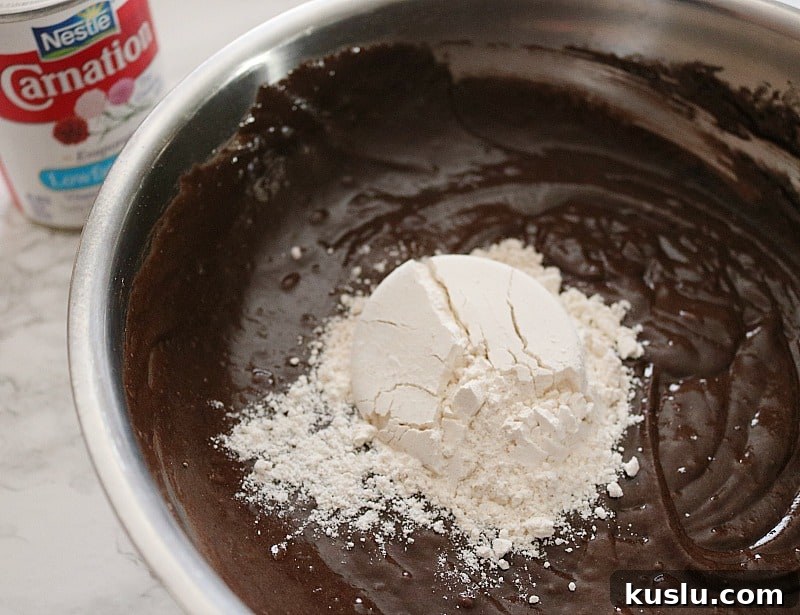 cake mix with flour in bowl. 