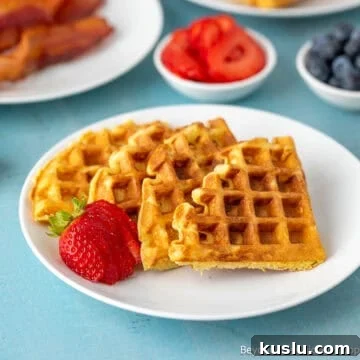 Buttermilk Waffles on a white plate.