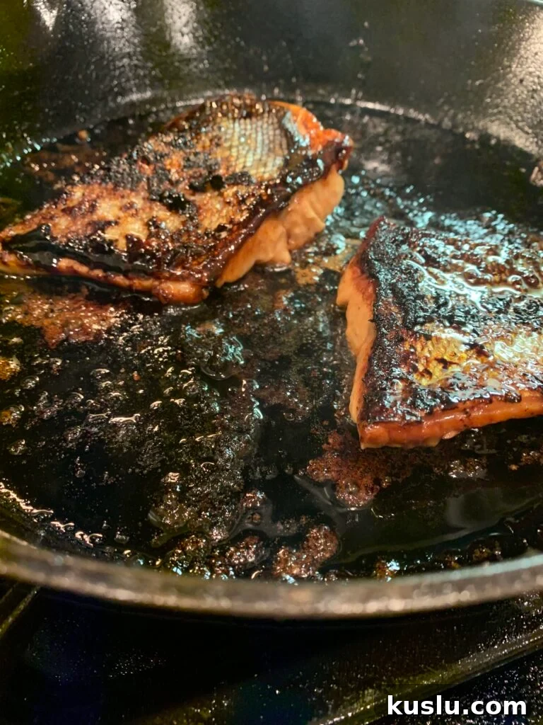 Salmon cooking.