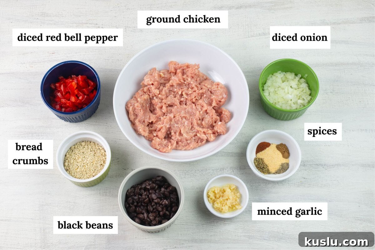 Juicy Grilled Chicken Burgers with Flavorful Toppings 3 Premeasured chicken burger ingredients.