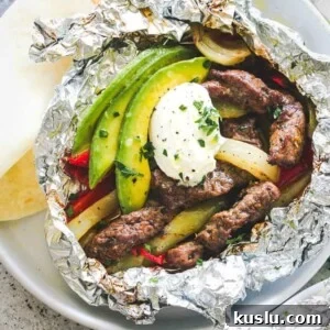 Steak Fajita recipe cooked in a foil pack.