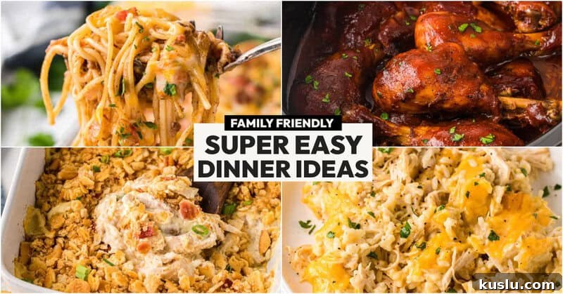 Simple Weeknight Dinner Recipes for Busy Families 2 Easy Dinner Collage picture.
