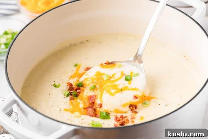 Simple Weeknight Dinner Recipes for Busy Families 26 Closeup of the Potato Soup in a large pot.