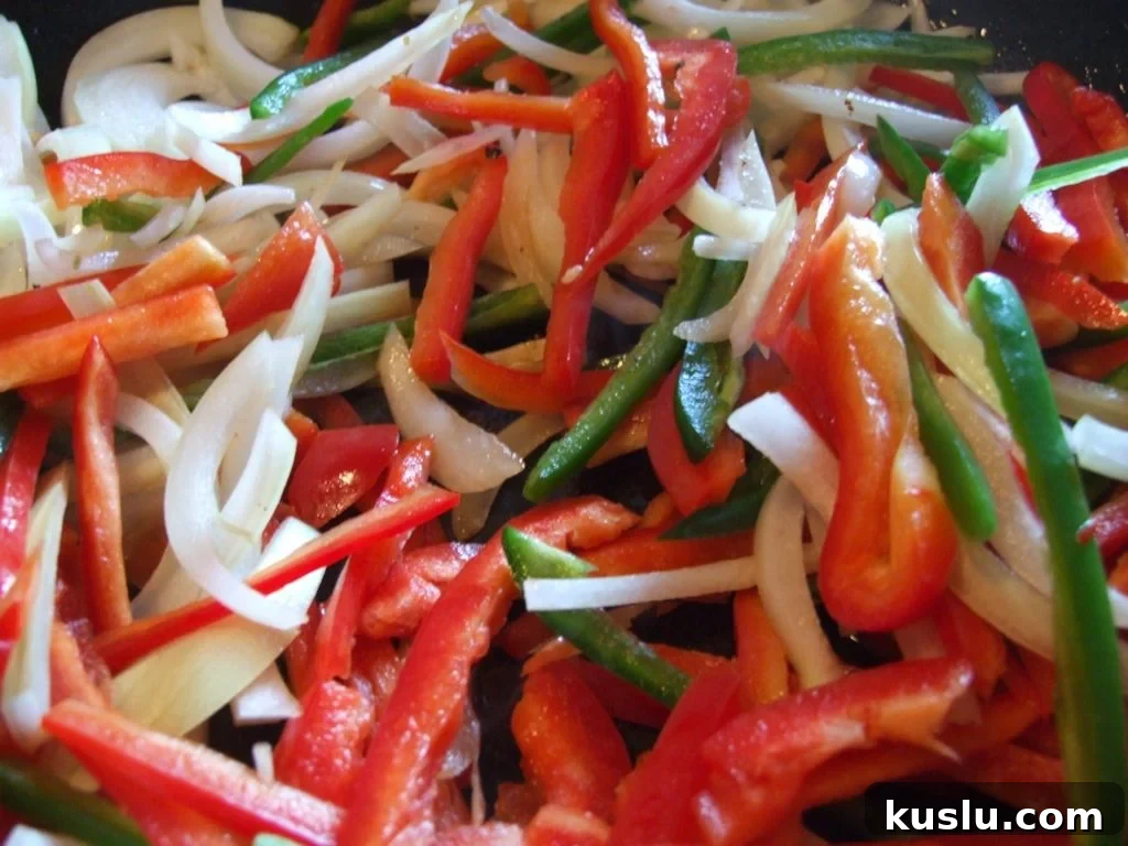 Sauteing the onions and peppers