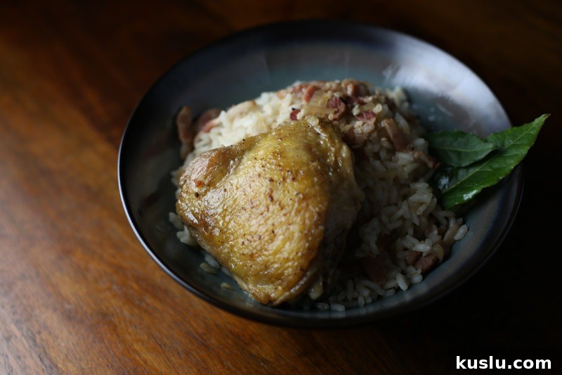 Served cast iron chicken adobo