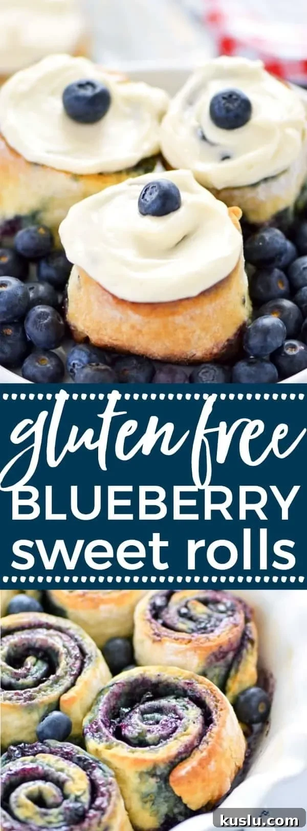 1-Hour Gluten Free Blueberry Sweet Rolls - perfect for brunch! Recipe from @whattheforkblog | whattheforkfoodblog.com | gluten free baking | easy gluten free recipes | gluten free bread recipes | yeast rolls | brunch recipes