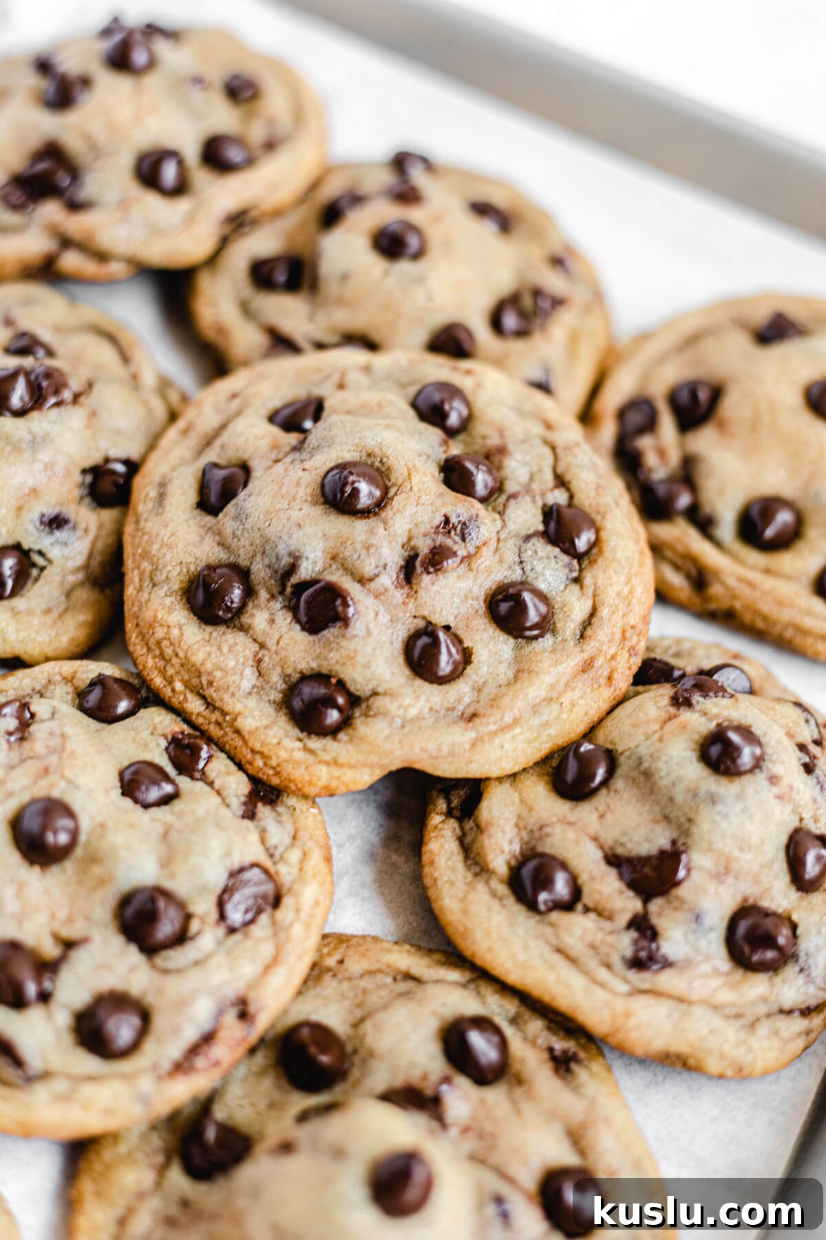 chocolate chip cookies on a baking sheet