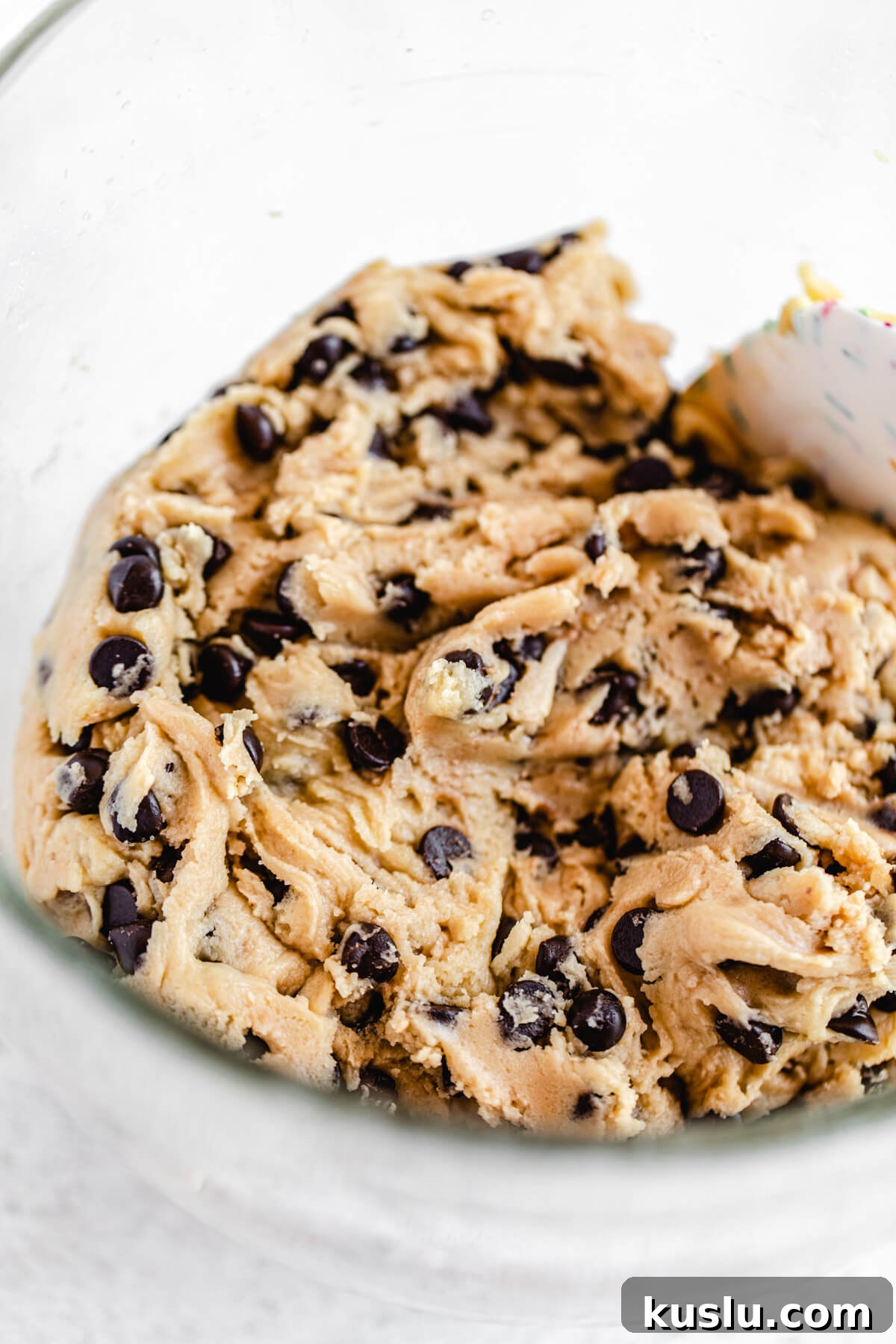 cookie dough in a glass bowl