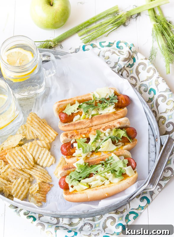 Cheddar apple fennel hot dogs