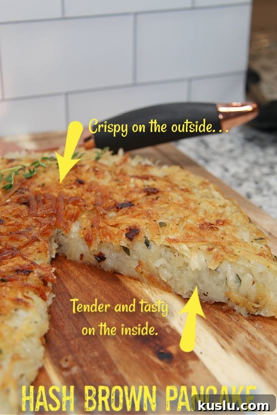 One Hash Brown Pancake serves 6 lucky eaters in this easy-to-follow recipe. Crispy shredded potatoes with tasty, tender inside in this pizza-shaped breakfast treat.