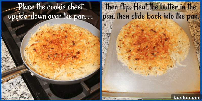 Hash Brown Pancake recipe is easy, super tasty, and ready in about 30 minutes. The pan and cookie sheet used to flip a large hash brown.
