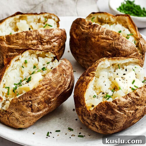 Air fryer baked potatoes on a plate