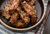 Crispy Korean Honey Garlic Chicken Wings in a Skillet