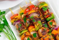 Grilled Chicken Sausage Kabobs with Peppers and Onions