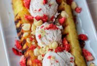 Grilled Pineapple Split with Caramel Sauce and Ice Cream