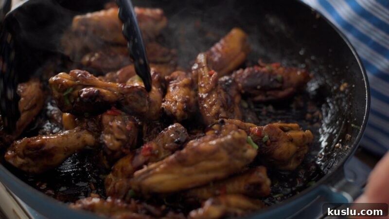 Chicken wings coated in thickened honey garlic glaze