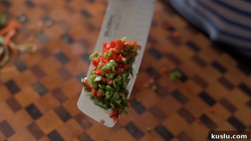 Finely chopped red and green chilies