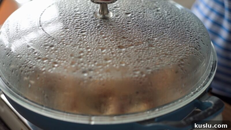 Browned chicken wings in a pan covered with a lid