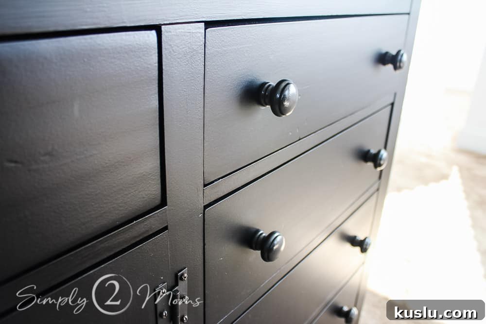 How to Paint Furniture: Step-by-Step Tutorial 13 close up of black painted dresser