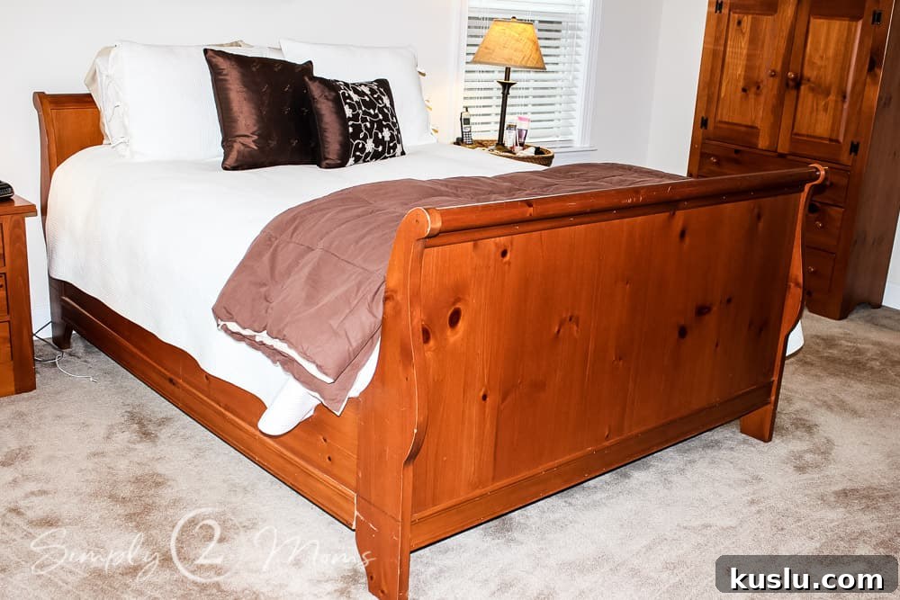 How to Paint Furniture: Step-by-Step Tutorial 3 wood sleigh style bed before painting
