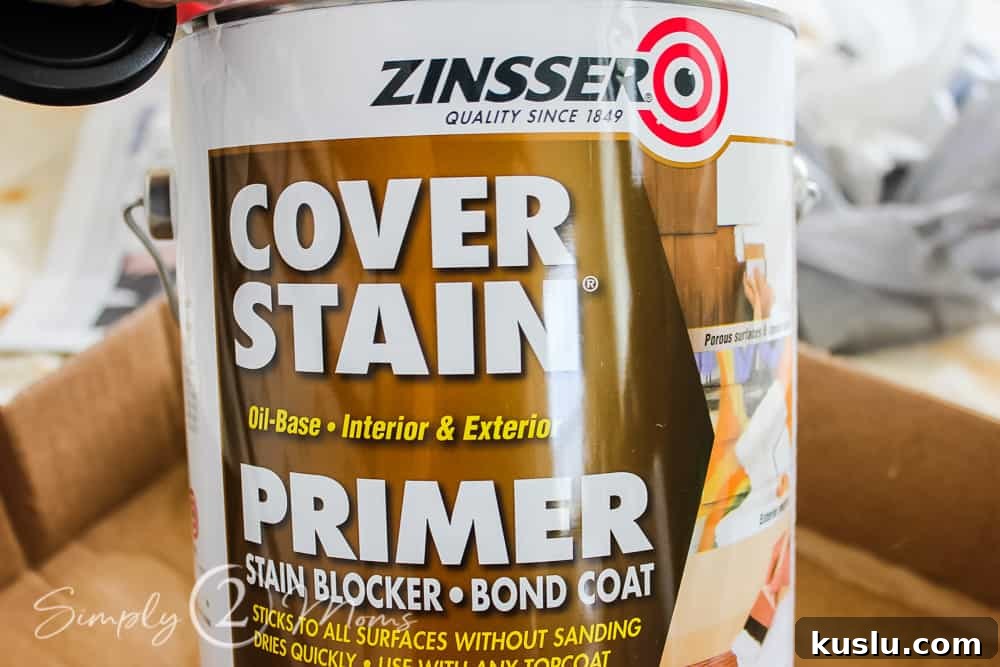 How to Paint Furniture: Step-by-Step Tutorial 6 photo of primer can used to paint furniture