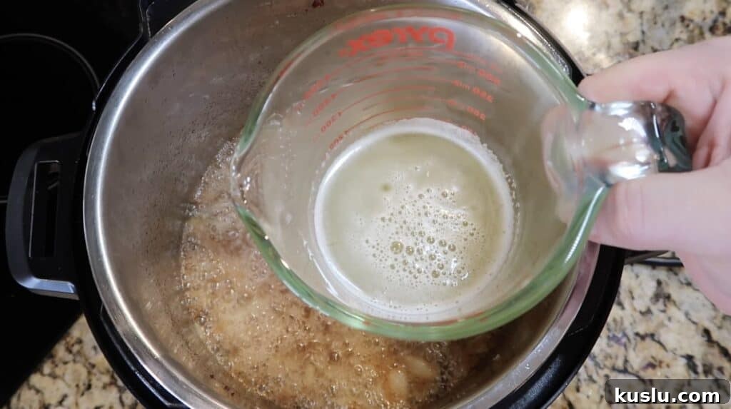 Adding beer to pot