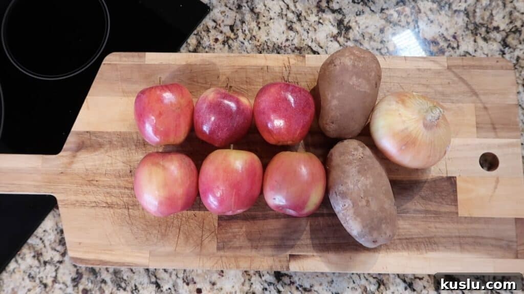 6 apples, 2 potatoes and a sweet onion