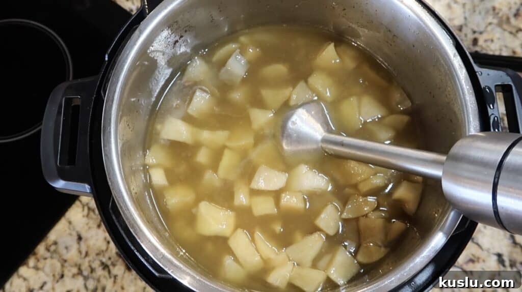 Adding immersion blender to pot