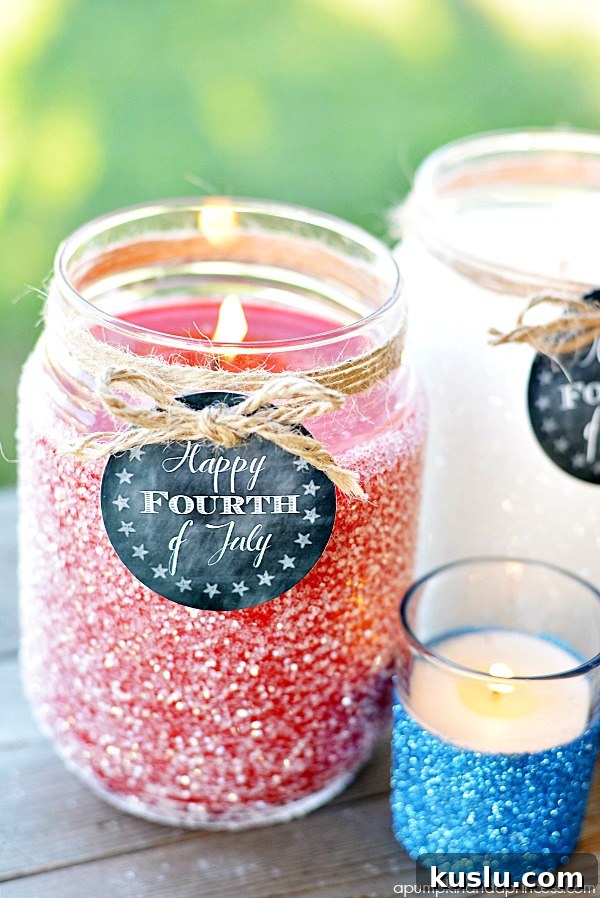 Patriotic Glitter Candles - 4th of July Printable