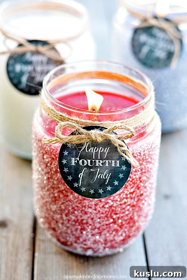 DIY Glitter Candles - Patriotic Printable Tags