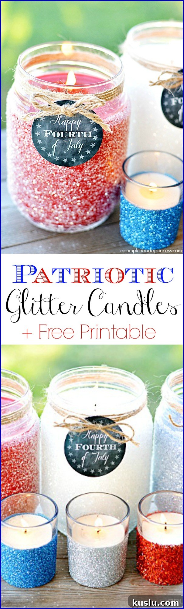 Patriotic Glitter Candles + Free Printable