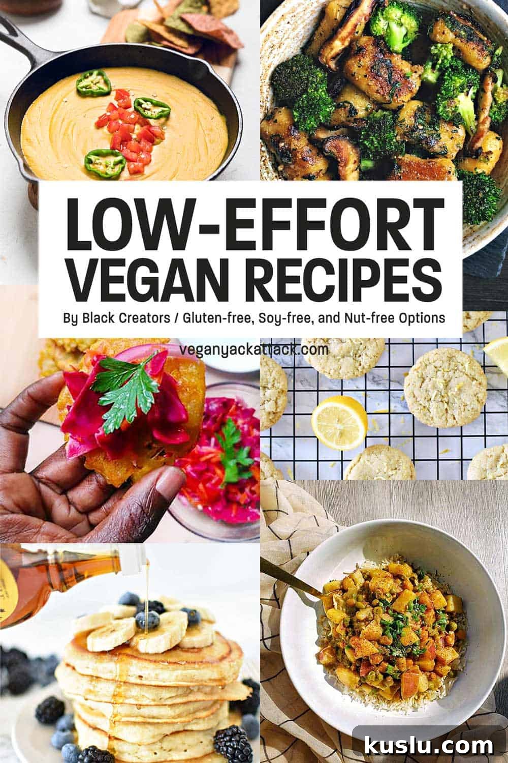 Image collage of Vegan Recipes with text overlay reading "Low-Effort Vegan Recipes"