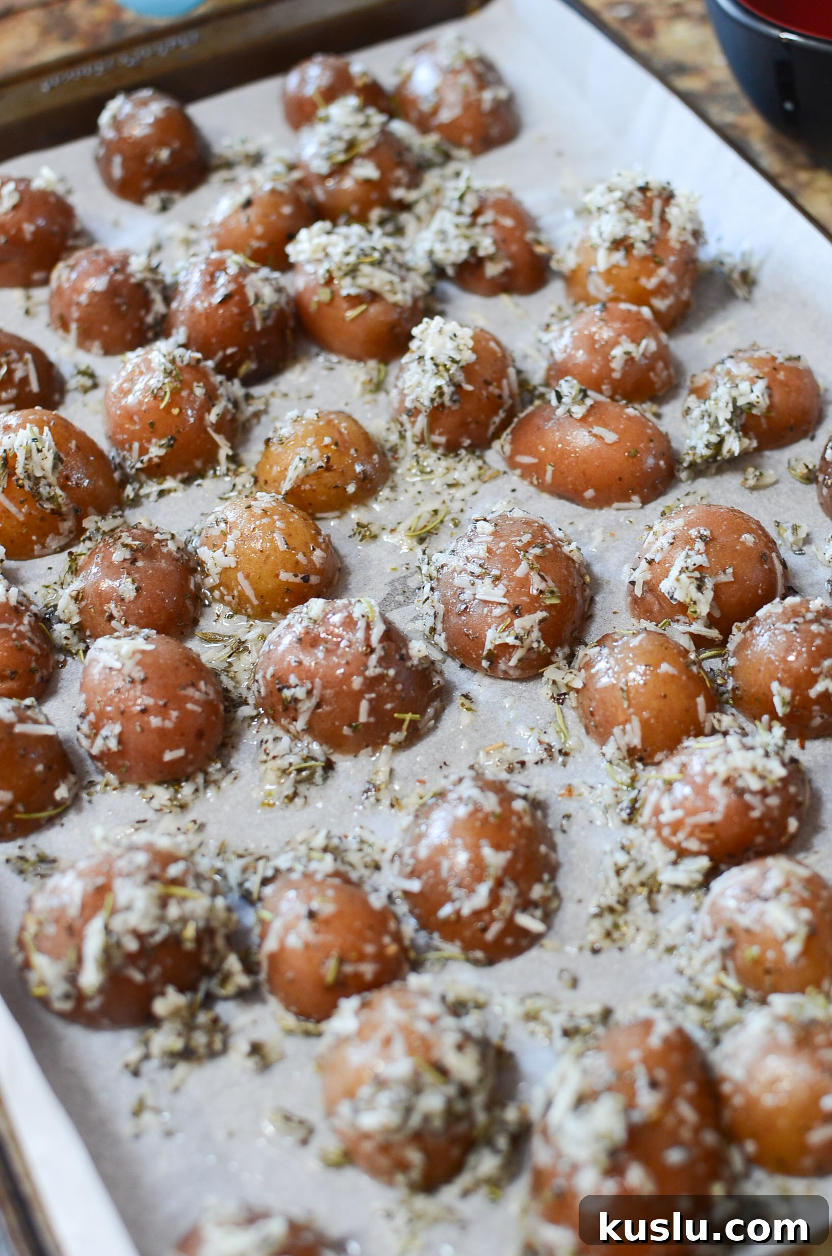 Close up of roasted potatoes